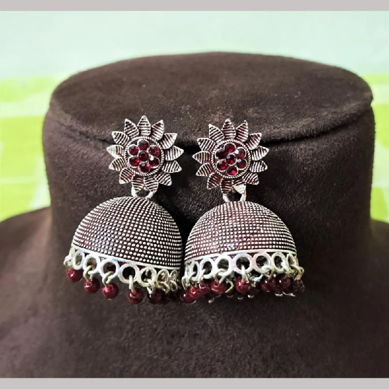 Cute Stud Earrings for Girls-H K Fashion Silver Plated Austrian Stone And Beads Jhumki Earrings