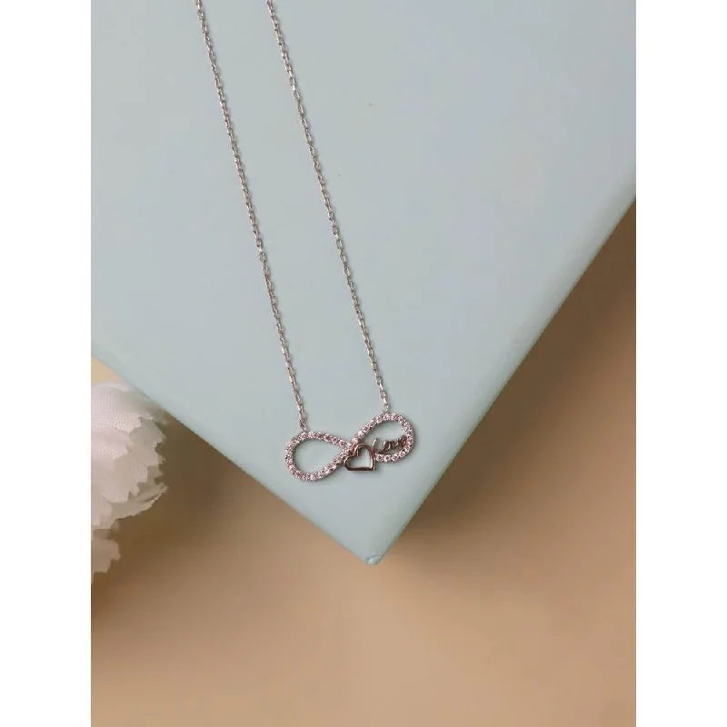 Gold Diamond Necklaces-Curio Cottage Pure Silver Infinity Heart Necklace Embellished with Cubic Zirconia Stones