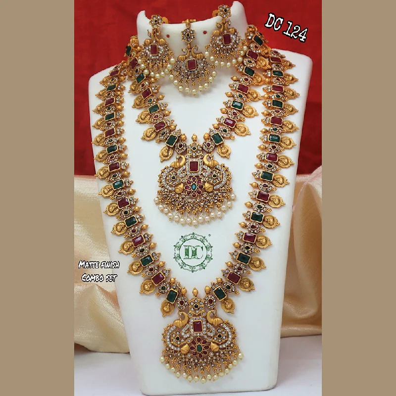 Rose Quartz Crystal Necklaces-Diksha Collection Gold Plated Long & Short Necklace Set