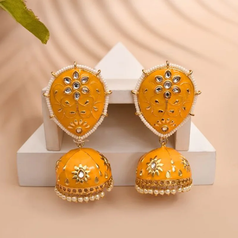 Round Earrings for Women-House Of Ree Yellow Jhumka Earrings for Womens for Ethnic Party | Women | Girls ER145