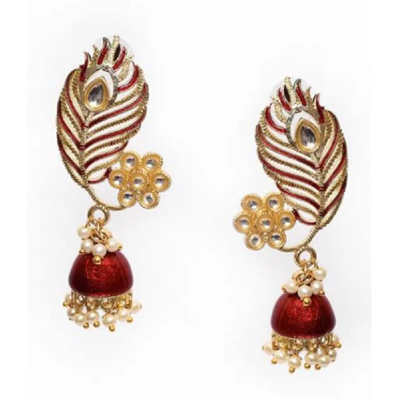 Natural Gemstone Earrings-House Of Ree Peacock Feather Pattern Maroon Jhumki Drop Earrings for Womens | Women | Girls ER127