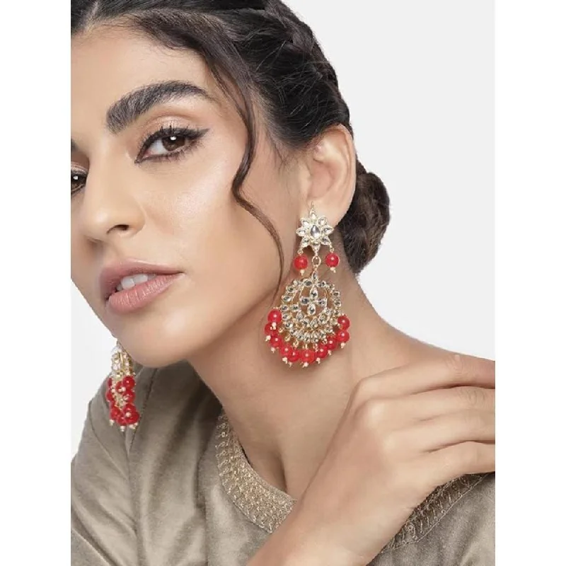 Bohemian Feather Earrings-Etnico Traditional Gold Plated Kundan & Pearl Earrings for Women (E7058R)