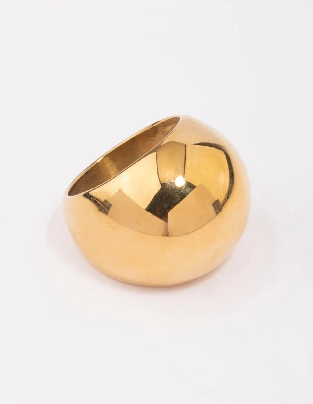 Adjustable Rings for Women-Waterproof Gold Plated Stainless Steel Large Bubble Ring