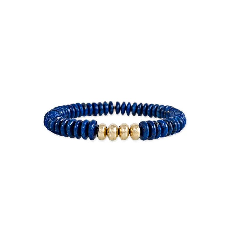 Stackable Bead Bracelets-4 GOLD BEADS + LAPIS BEADED STRETCH BRACELET