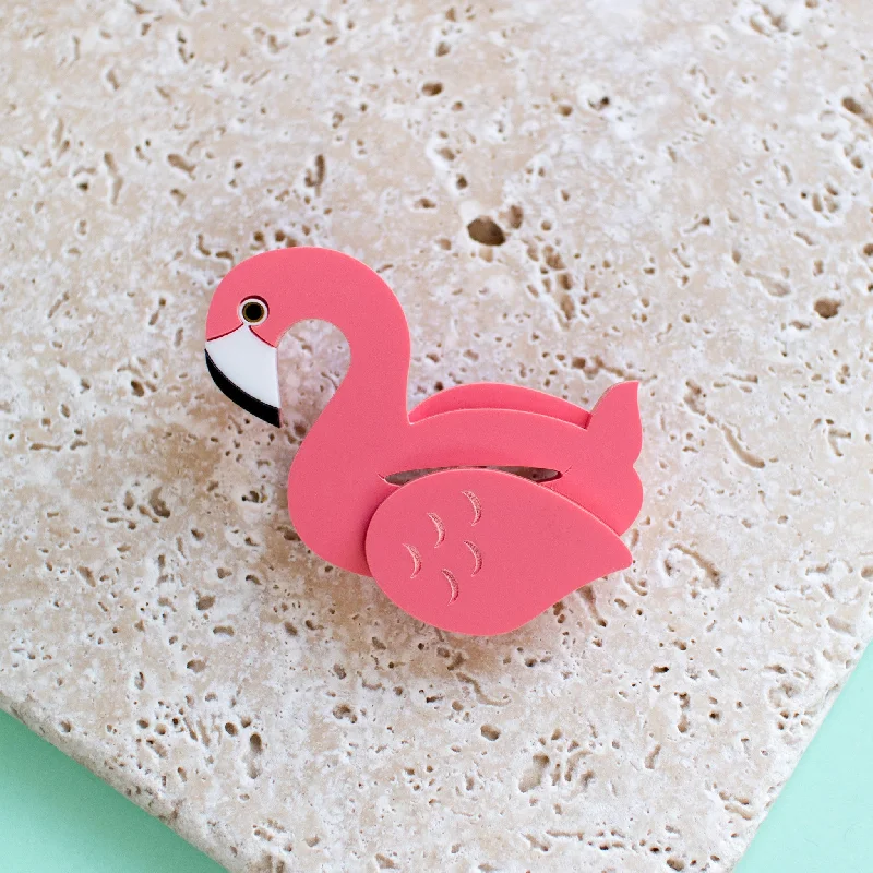 Custom Brooch with Gold Accents-Flamingo Pool Float Brooch