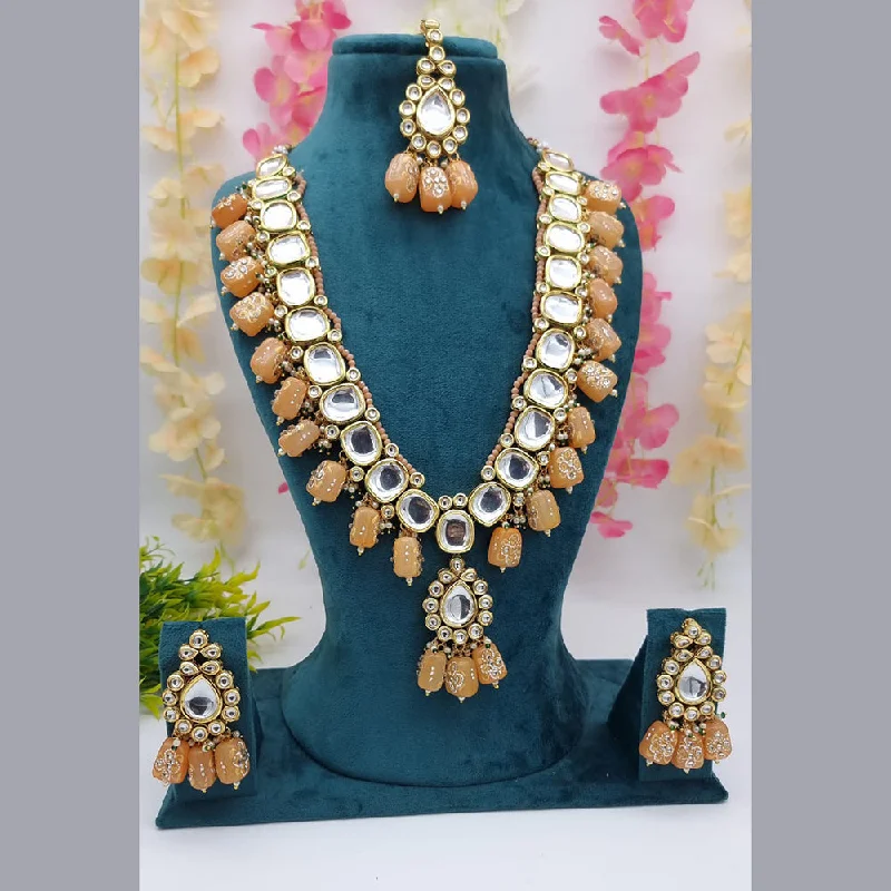 Modern Diamond Necklaces-JCM Gold Plated Kundan And Beads Necklace Set