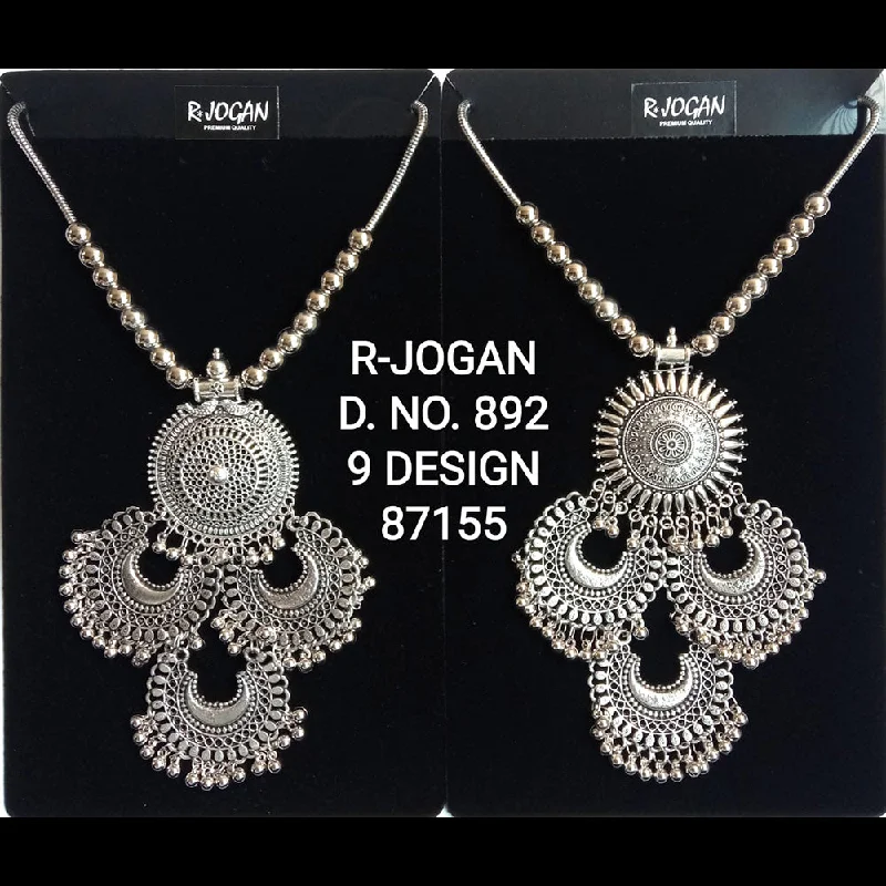 Large Gold Pendant Necklaces-R Jogan Oxidised Plated Assorted Design Long Necklace