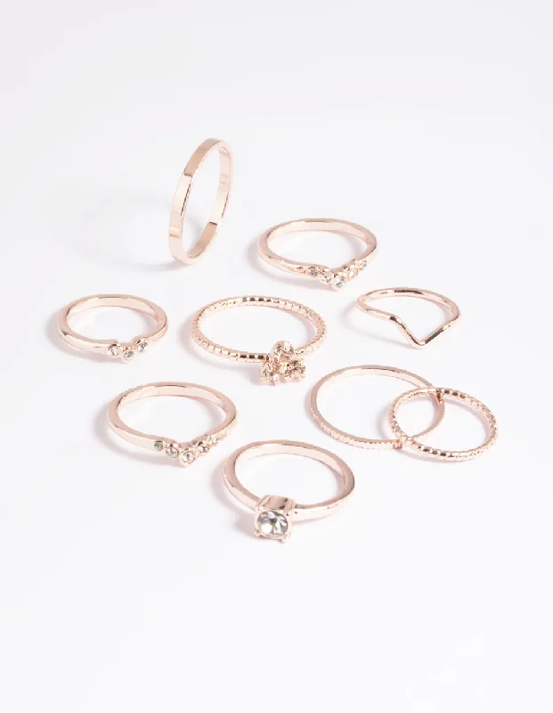 Large Statement Diamond Rings-Rose Gold Fine Faux Ring Pack