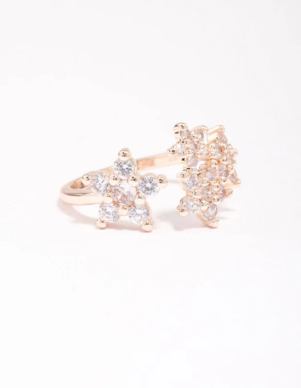 Luxury Diamond Rings-Rose Gold Plated Cubic Zirconia Open Flower Ring