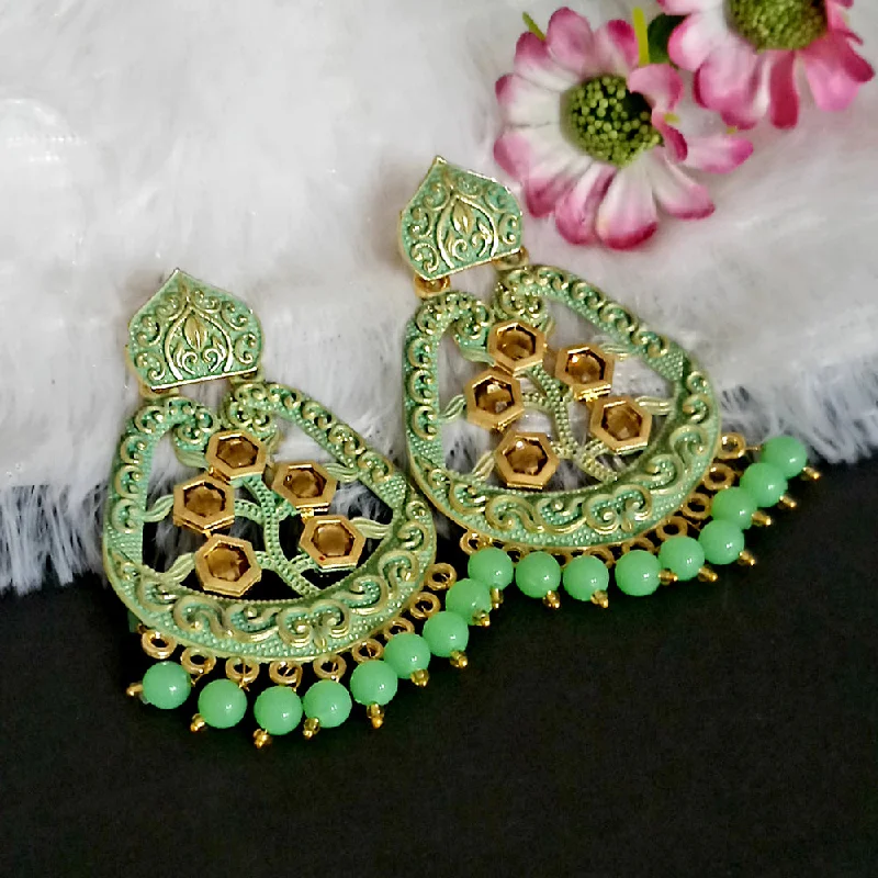 Antique Gold Earrings-Woma Matte Green Meenakari Dangler Beads Drop Earrings