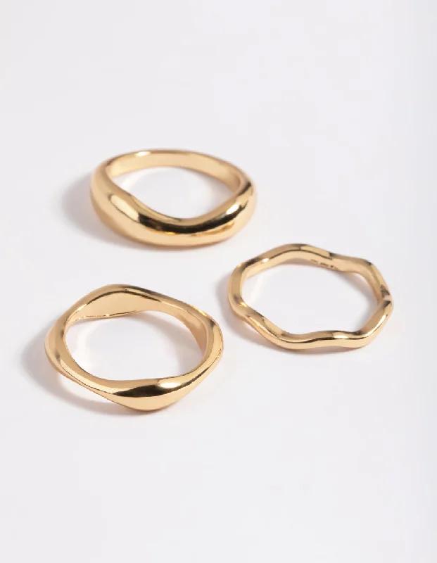 Custom Wedding Bands-Gold Plated Molten Band Ring Pack