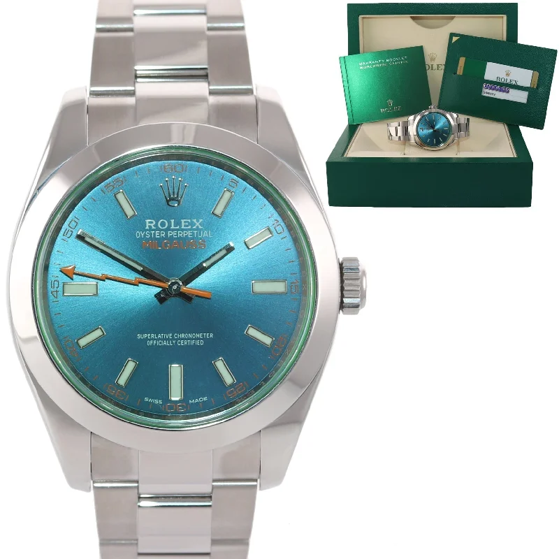 Colorful Rubber Strap Watches-MINT 2017 PAPERS Rolex Milgauss Blue Dial Anniversary Green 116400GV Steel Watch