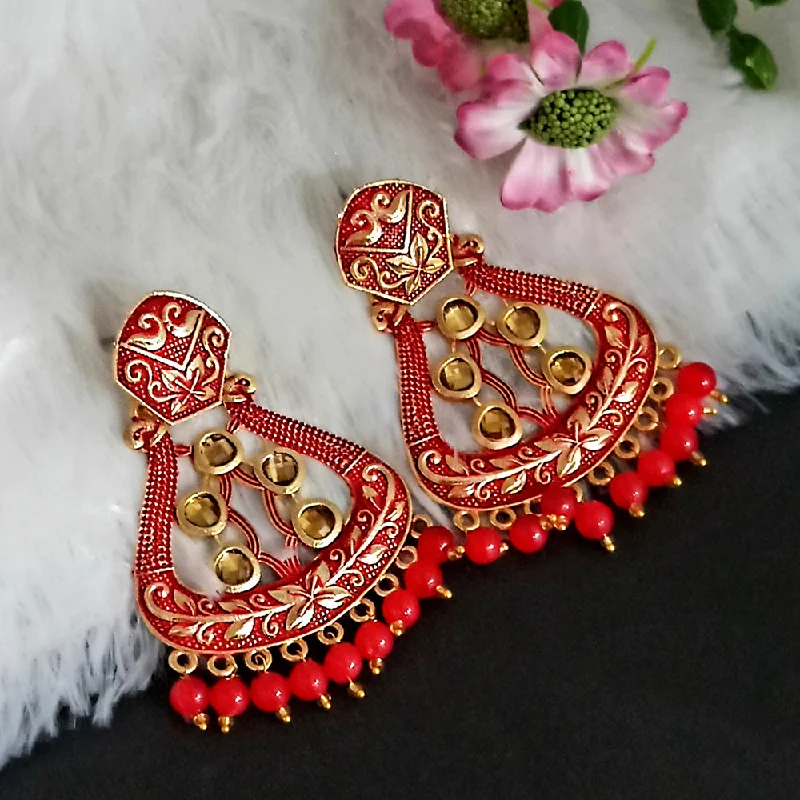 Personalized Birthstone Earrings-Woma Matte Red Meenakari Dangler Beads Drop Earrings