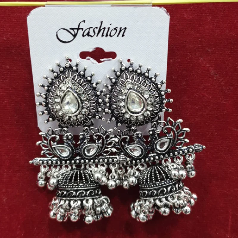 Modern Geometric Earrings-Sofine Oxidised Plated Jhumki Earrings