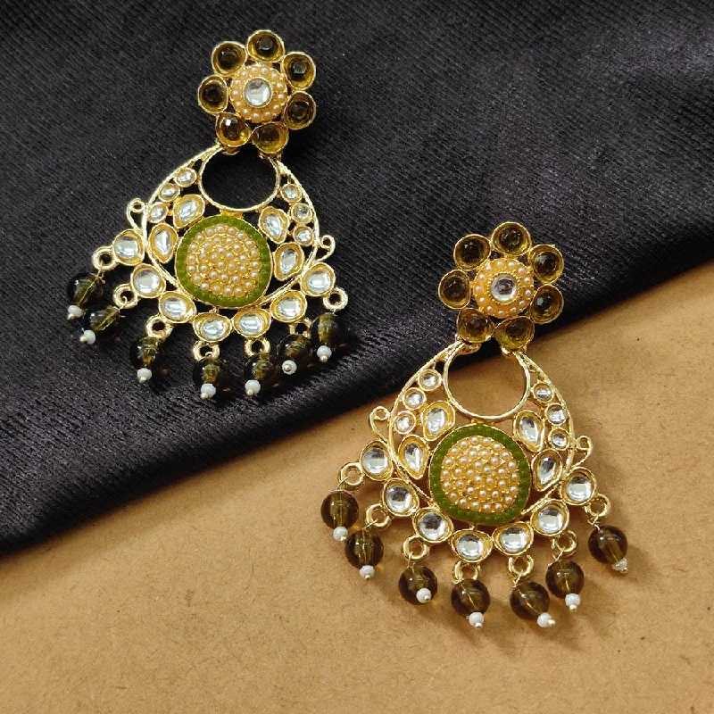 Crystal Drop Earrings-Darshana Jewels Gold Plated Kundan Stone And Beads Dangler Earrings