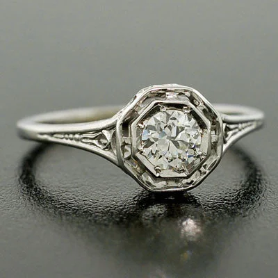 Birthstone Rings for Women-Art Deco 18kt Diamond Engagement Ring .27ct