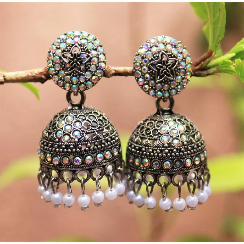 Rose Gold Earrings for Bridesmaids-H K Fashion Oxidised Plated Austrian Stone Jhumki Earrings