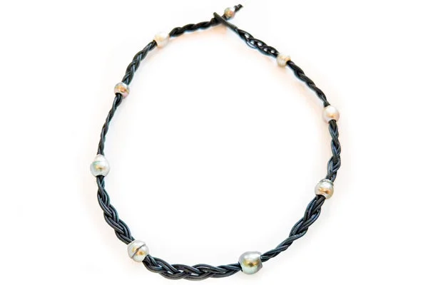 Beautiful Gemstone Necklaces-Leather Tahitian Cultured Pearl Necklace - Assorted Leather Colors