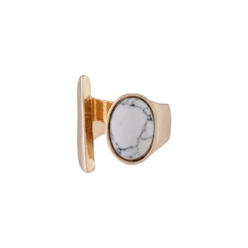 Rose Gold Promise Rings-Gold Open Band Howlite Stone Ring