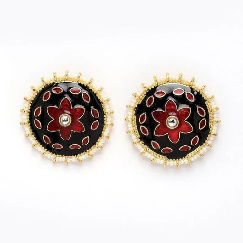 Bohemian Earrings for Festivals-House Of Ree New Stylish Black and Maroon Meenakari Stud Earrings for Womens | Women | Girls ER109