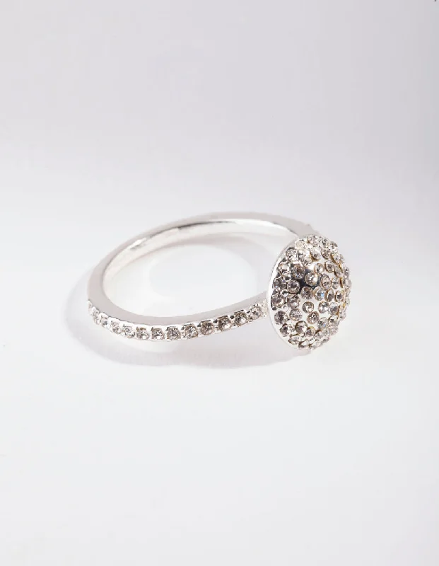 Birthstone Rings for Women-Silver Diamante Round Ring