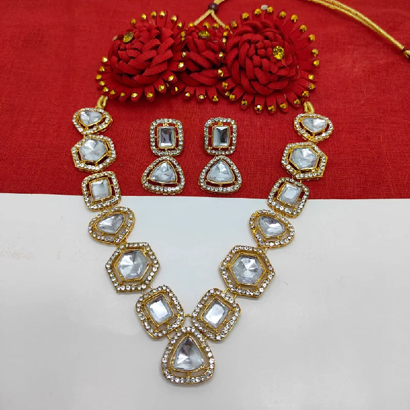 Colorful Stone Necklaces-Palak Art Gold Plated Kundan Stone Necklace Set