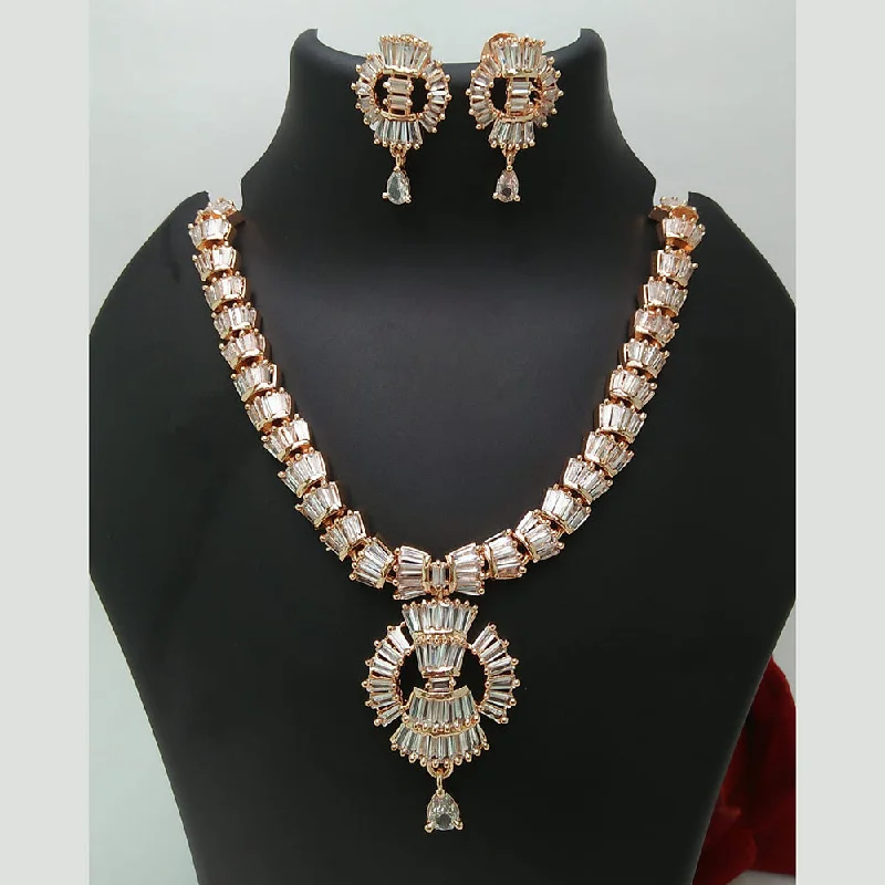 Colorful Gemstone Necklaces-Pooja Bangles Rose Gold Plated Crystal Stone Necklace Set