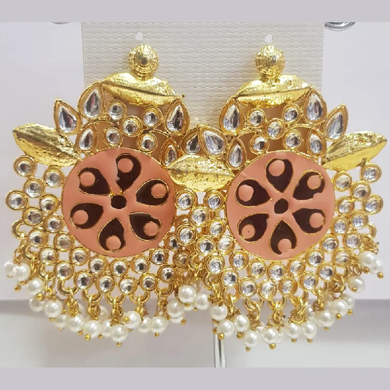 Customized Initial Earrings-Shreeji Gold Plated Meenakari Dangler Earrings