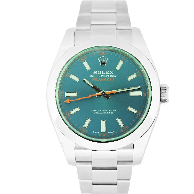 Watches for Sports Enthusiasts-Rolex Milgauss Z-Blue Green Anniversary Stainless 40mm 116400 GV Watch