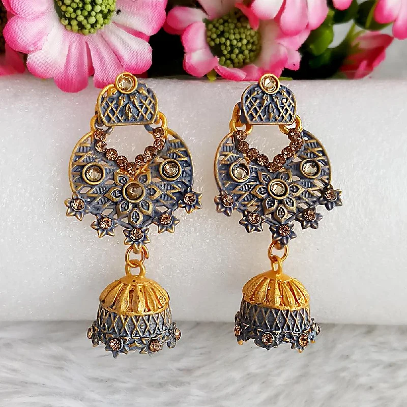 Floral Earrings for Women-Woma Gold Plated Grey Dangler Meenakari Earrings - 1318065C