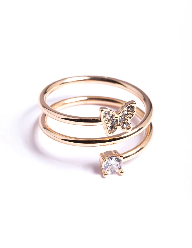 Natural Stone Rings-Gold Mini Butterfly Wrap Ring