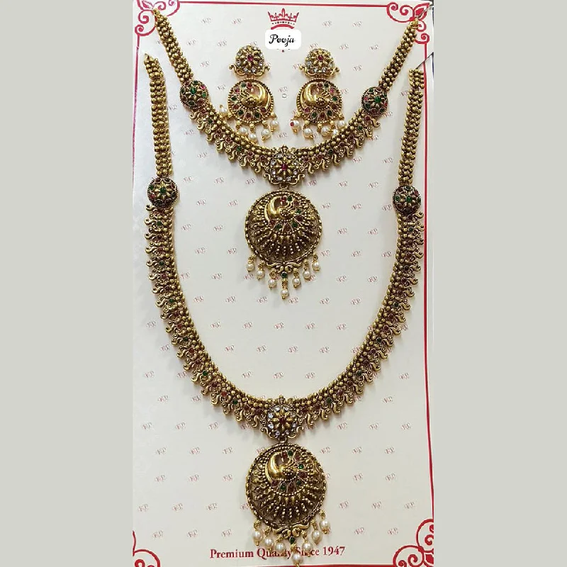 Silver Ball Chain Necklaces-Pooja Bangles Gold Plated Double Necklace Set