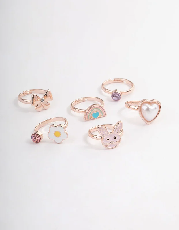 Unique Diamond Rings-Kids Bunny Bow Ring 6-Pack