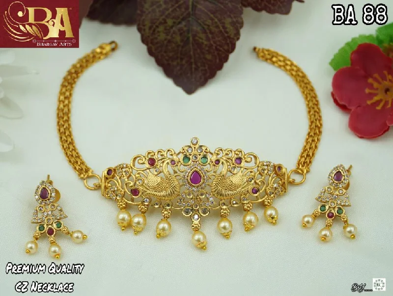 Sparkling Swarovski Necklaces-Bhargav Arts Gold Plated Pota Stone Choker Necklace Set