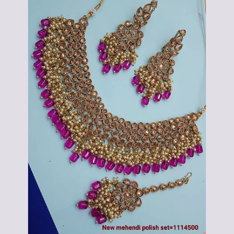 Long Chain Necklaces-Padmawati Bangles Gold Plated Crystal Stone Necklace Set