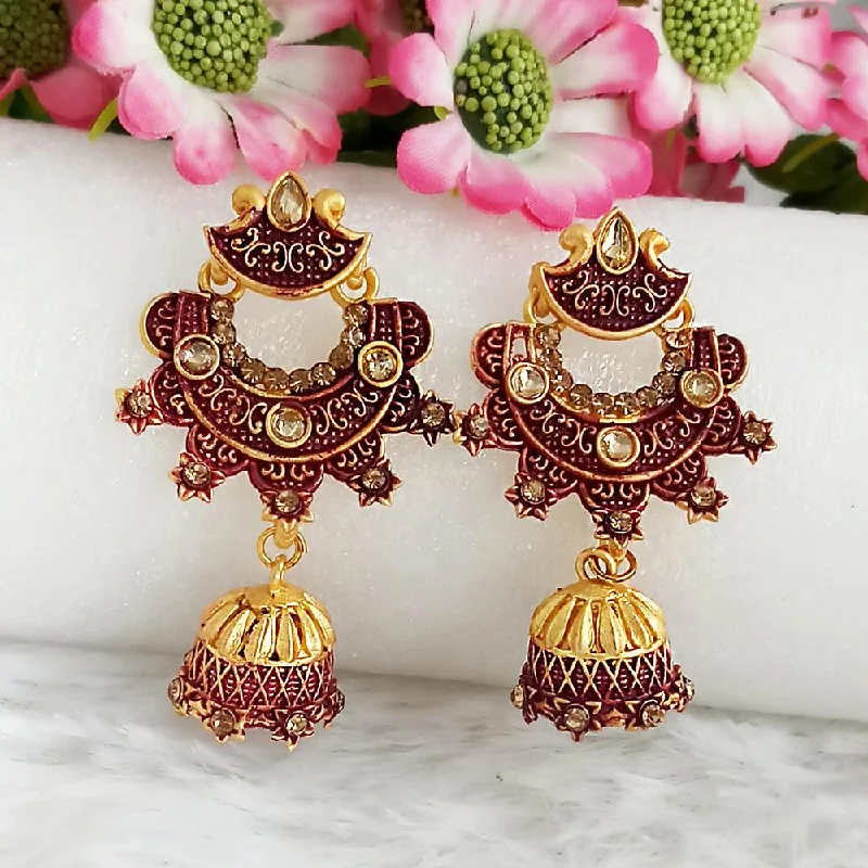 Multi-Tone Earrings-Woma Gold Plated Maroon Dangler Meenakari Earrings - 1318062D