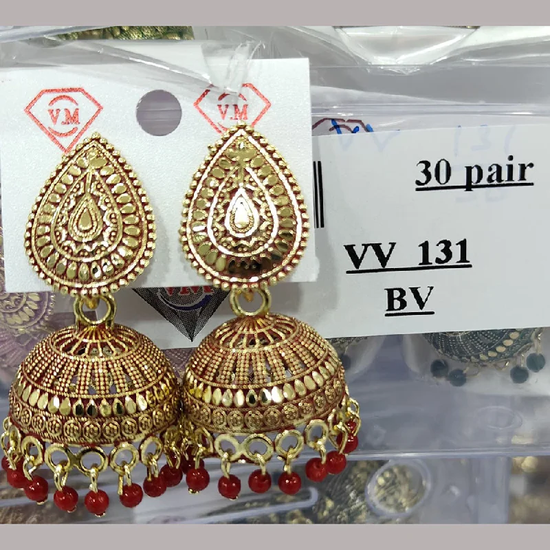 Gold Plated Dangle Earrings-VM Imitation Gold Plated Pearls Jhumki Earrings