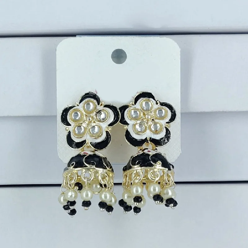 Sterling Silver Earrings-Corbeda Fashion Gold Plated Meenakari Jhumki Earrings