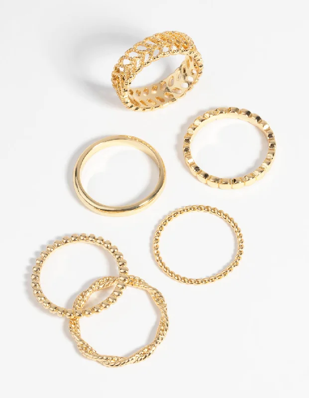 Custom Engagement Rings-Gold Plated Textured Ring 6-Pack