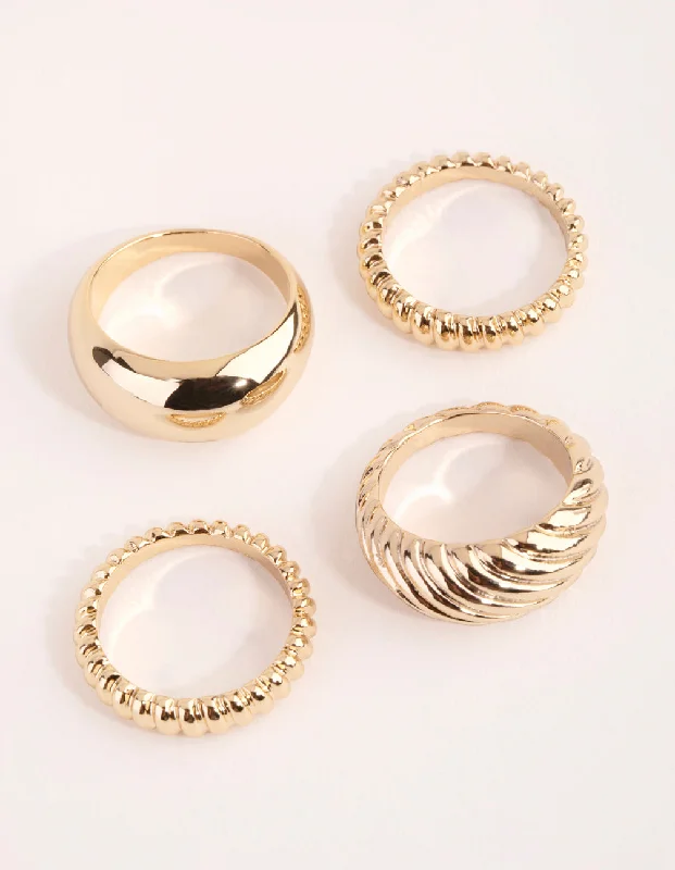 Rose Gold Engagement Rings-Gold Plated Twisted & Plain Ring Set