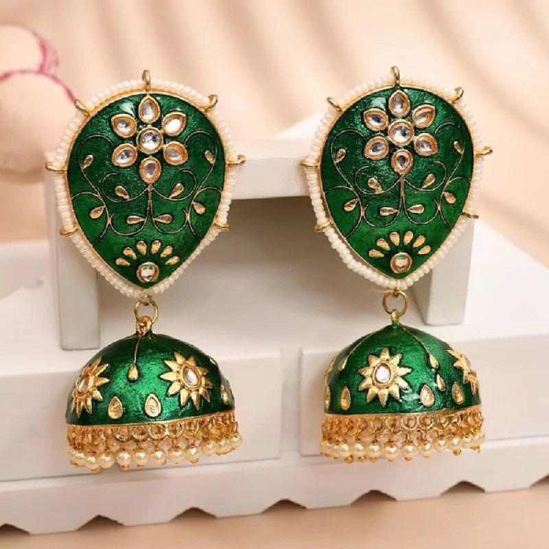 Vintage Beaded Earrings-House Of Ree Dark Green Jhumka Earrings for Womens for Ethnic Party | Women | Girls ER149