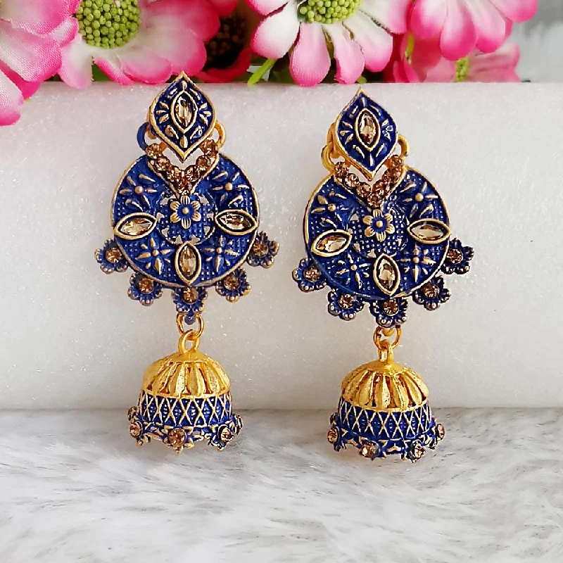 Layered Gold Earrings-Woma Gold Plated Blue Dangler Meenakari Earrings - 1318059E