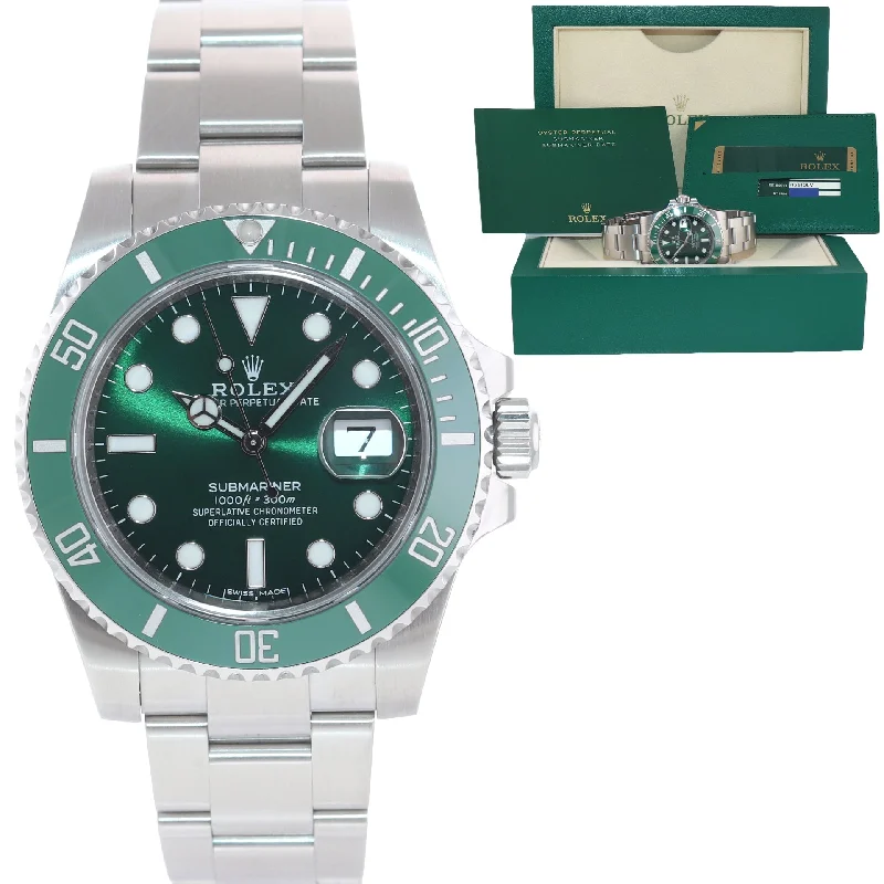 Stylish Smart Watches for Men-MINT PAPERS Rolex Submariner Hulk Green Dial Ceramic 116610LV Steel Watch Box