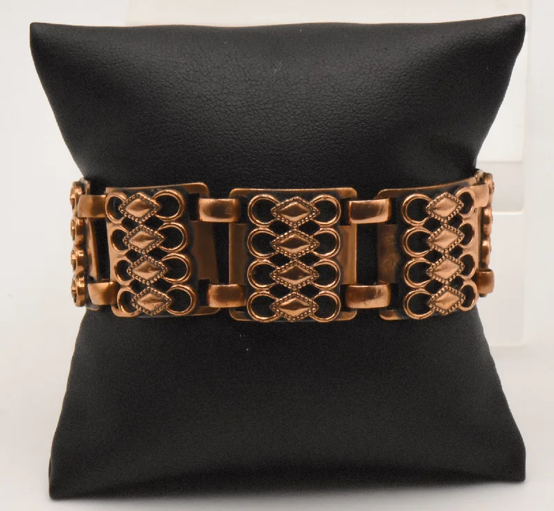 Engraved Cuff Bracelets-Copper Panel Filigree Design Bracelet - 7"