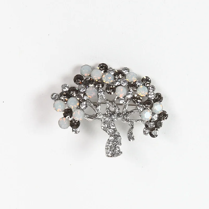 Handcrafted Silver Brooch-Sparkly Diamante 'Tree of Life' Brooch