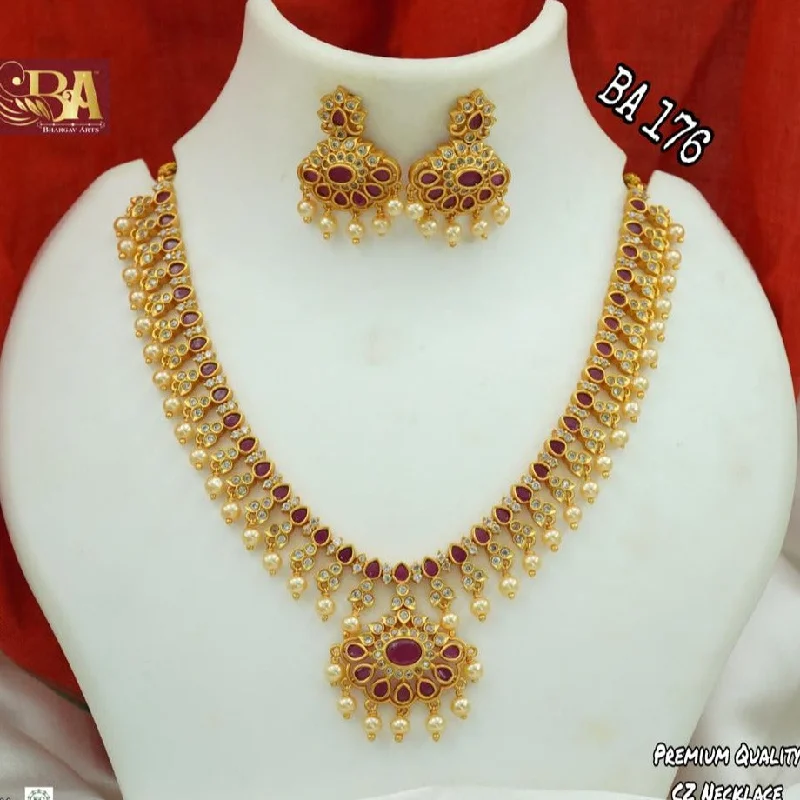 Personalized Family Necklaces-Bhargav Arts Gold Plated Pota Stone Necklace Set