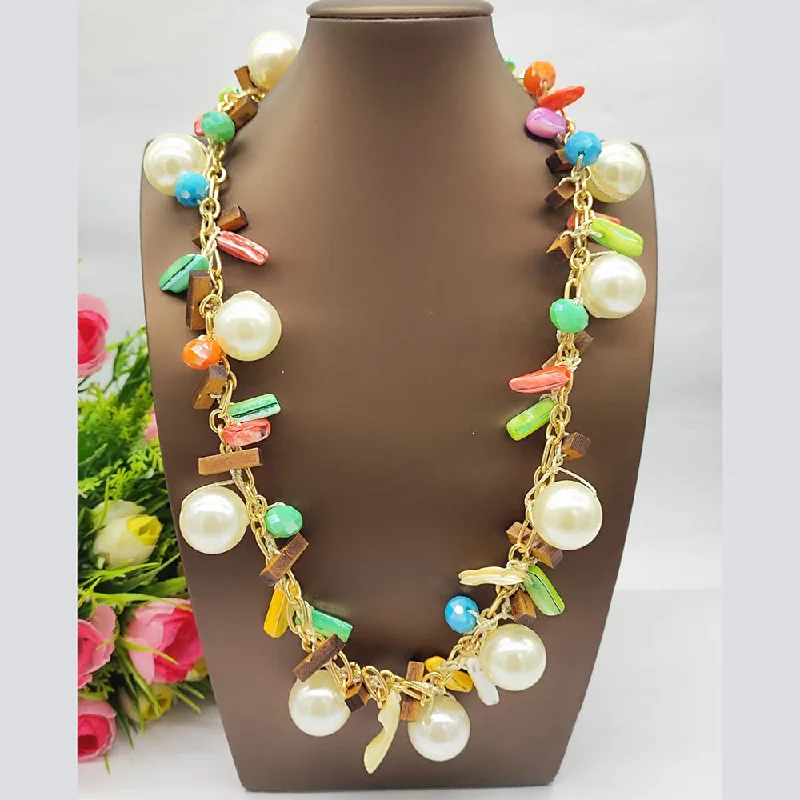 Elegant Bridal Necklaces-JCM Gold Plated Designer Pearls Long Necklace