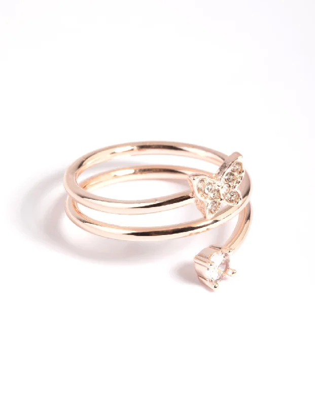 Simple Rose Gold Rings-Rose Gold Butterfly Wrap Ring