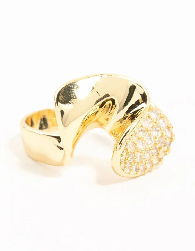 Fashion Rings for Women-Gold Plated Cubic Zirconia Twisted Ring