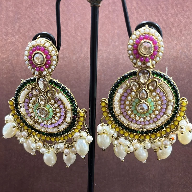 Geometric Earrings-Rudraksh Art Antique Gold Plated Crystal Stone And Beads Dangler Earrings (Mix Color)